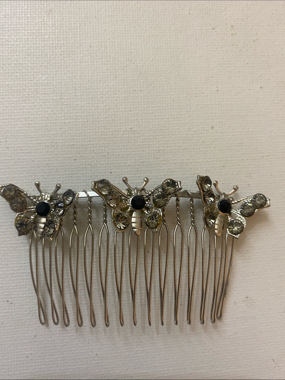 Tarina Tarantino Silver Butterfly Crystal Hair Comb with Black Centers